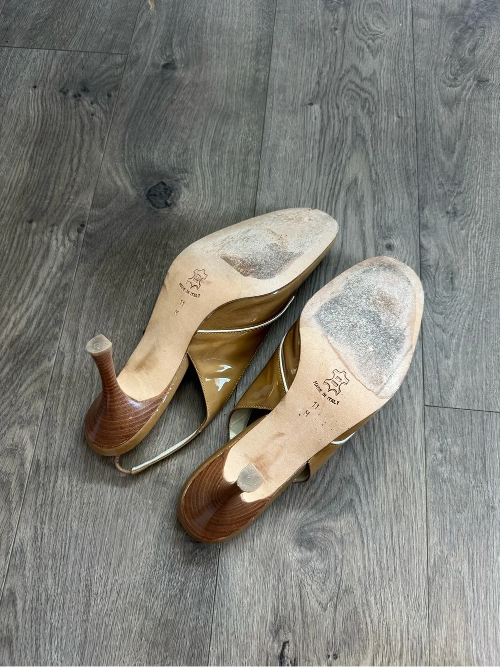 Isaac Mizrahi NY Camel Patent Leather Slingback Pumps Made in Italy Size 11